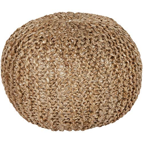 Large Jute Ottoman Solid Beige Braid Weave Textured Round Pouf Natural Braided Tan