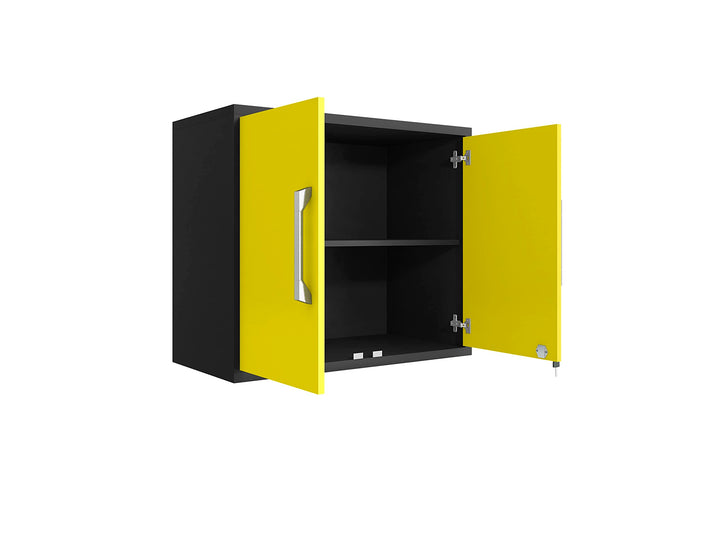 Manhattan Comfort Eiffel 28.35" Garage Wall Cabinet Floating Storage System with Matte Black and Yellow