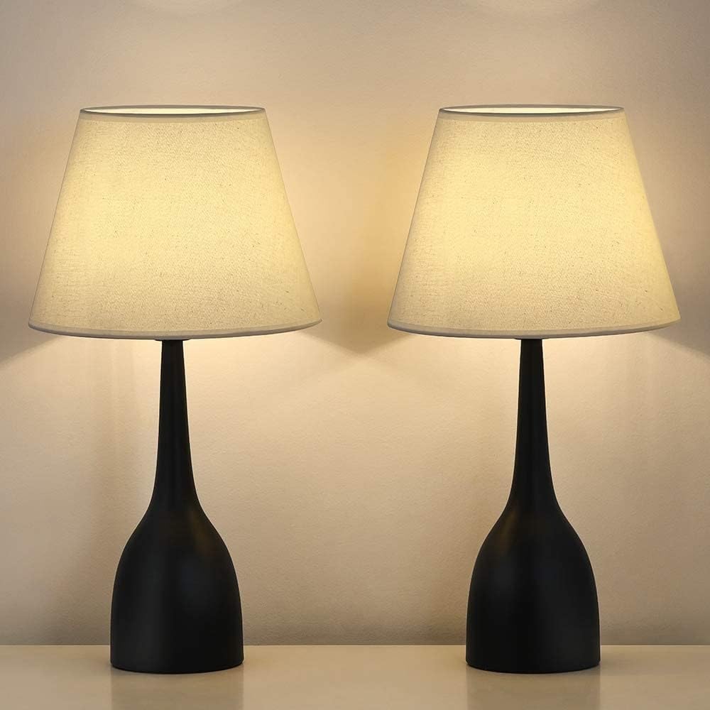 Modern Accent Table Lamps 18 Inch High Bedside Lamp 2pcs Beige