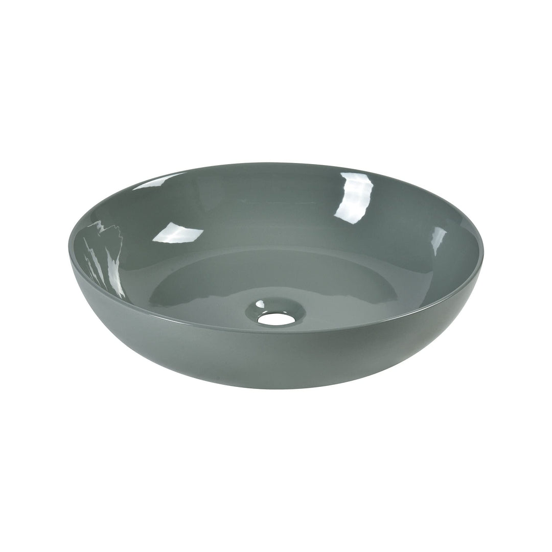 Round Ceramic Vessel Sink Grey China Polished Includes Hardware