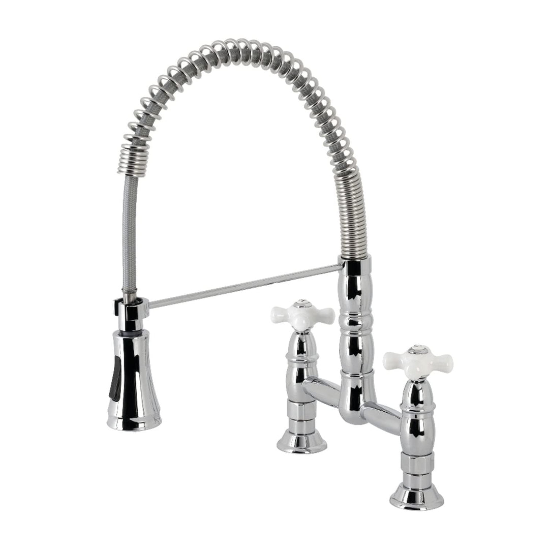 Kingston Brass Heritage Two-Handle Deck-Mount ull-Down Sprayer Kitchen Faucet Polished Chrome