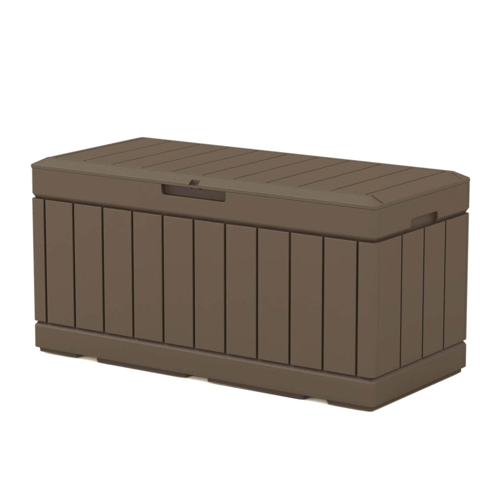 82 Gal. Outdoor Storage Resin Wood Look Deck Box With Lockable Lid For Patio Black - Diamond Home USA