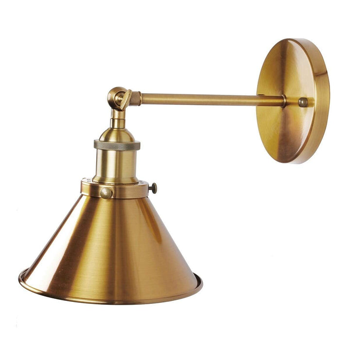 1-Light Wall Sconce with Metal Cone Shade Brass Yellow Industrial Dimmable