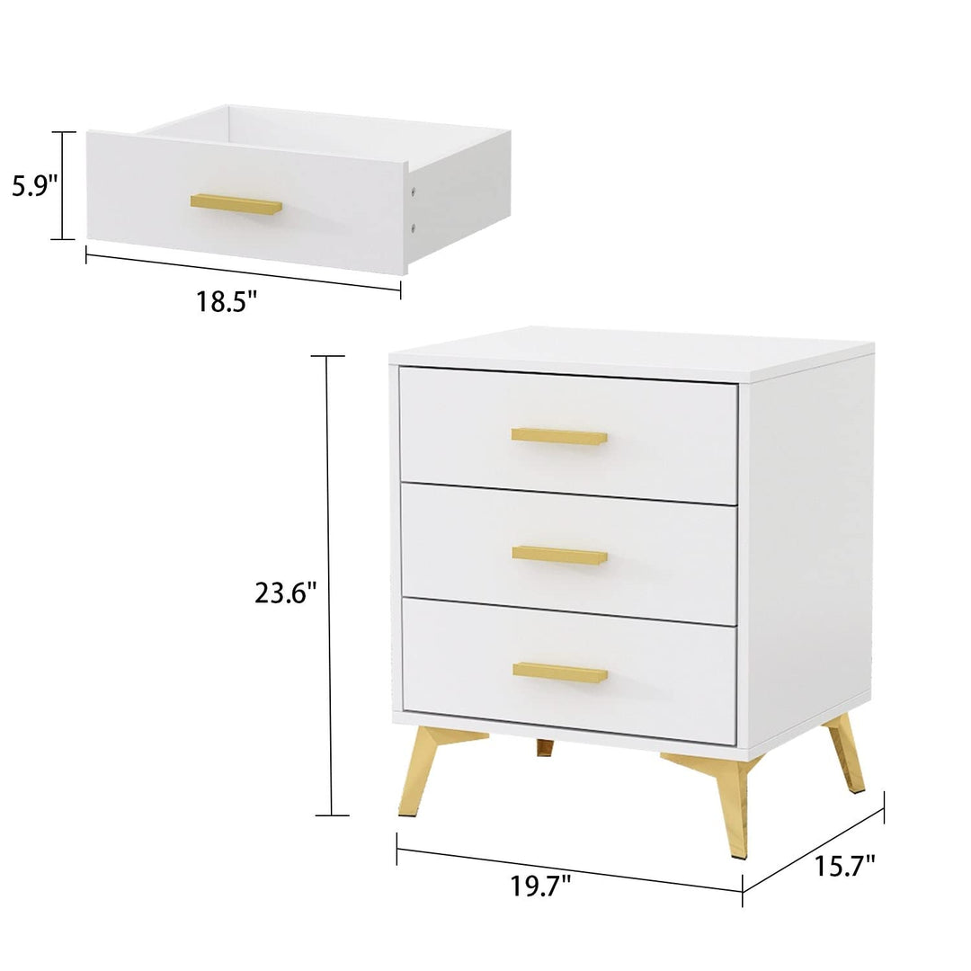 23.6'' Tall 3 Drawer Nightstand End Table Beside White and Gold Glam Urban MDF - Diamond Home USA