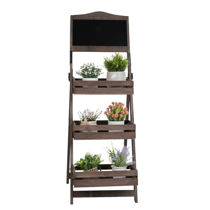 3-Tiered Free Standing Chalkboard Wood Plant Stand Brown Rustic Rectangular - Diamond Home USA