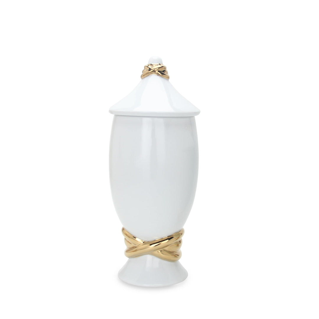 White Ceramic Decorative Ginger Jar Vase with Silver Accent Multi Color