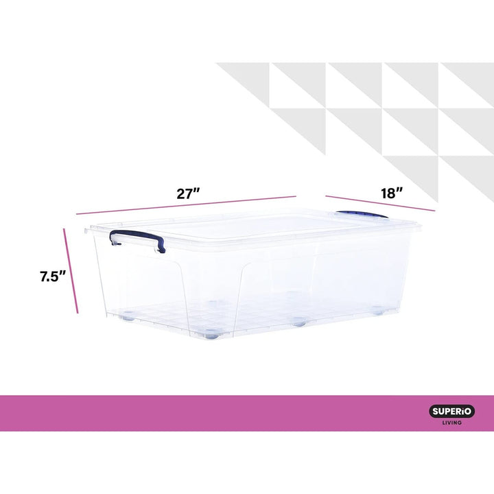 42 Qt Underbed Wheeled Storage Container Clear Plastic 1 Piece - Diamond Home USA