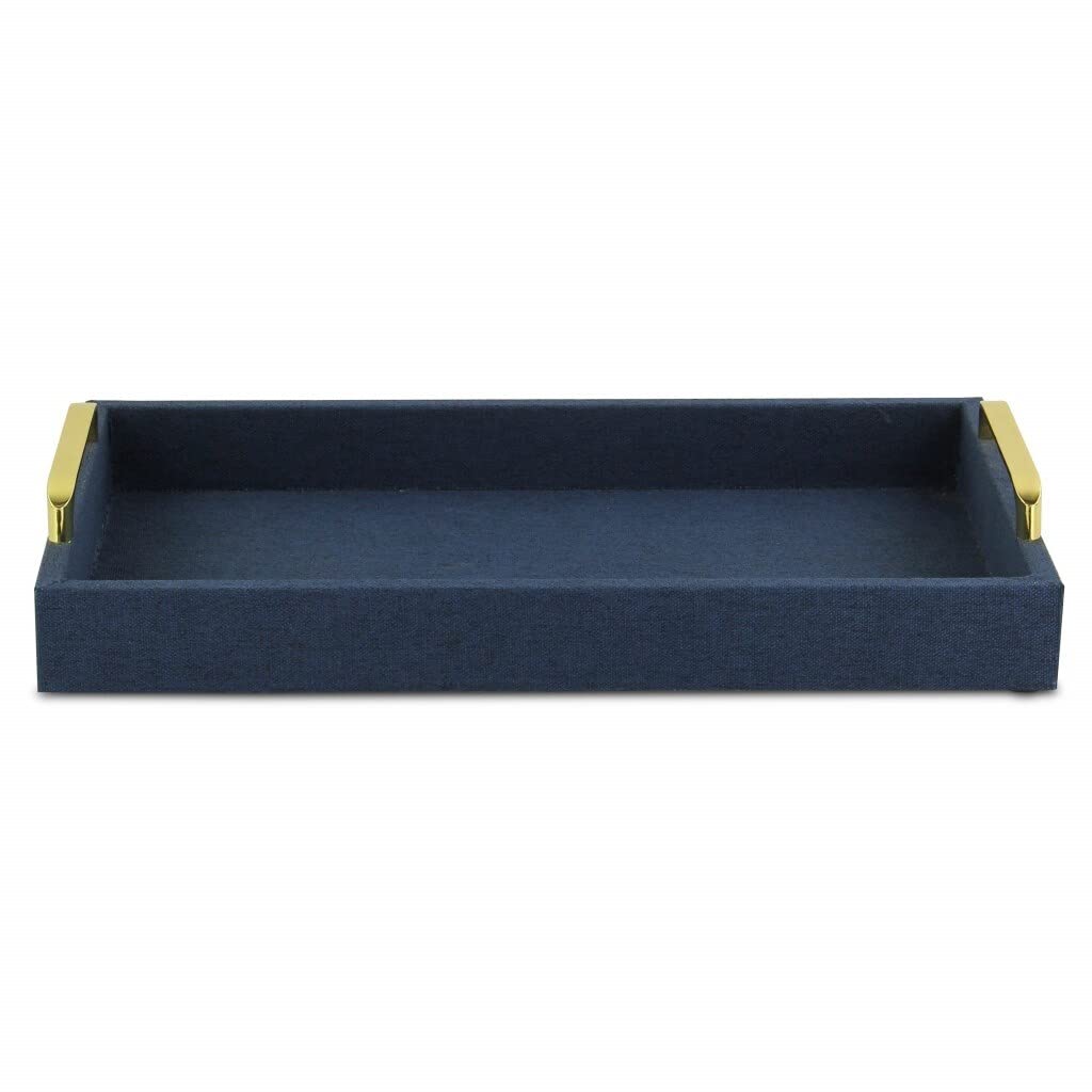 Navy Blue Linen and Wooden Tray 18 W X 14 D 7 H Rectangle Wood Medium