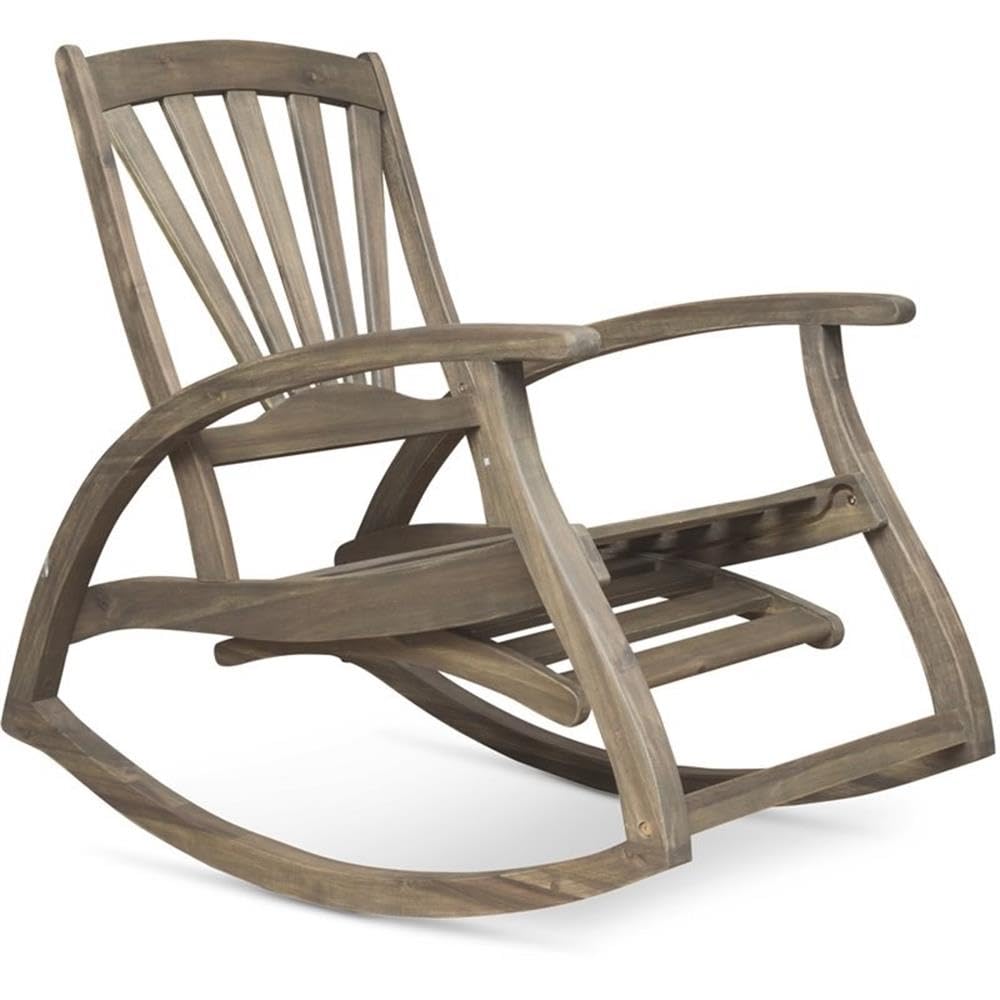 Christopher Knight Home Alva Outdoor Acacia Wood Rocking Chair with Footrest Grey Finish