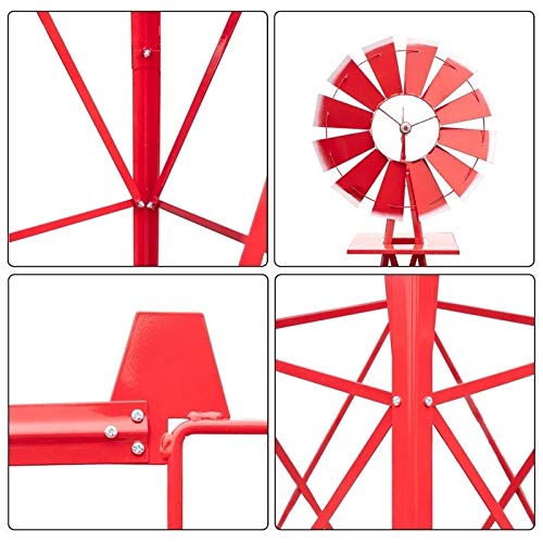 8ft Weather Resistant Yard Garden Windmill Red Country Iron - Diamond Home USA