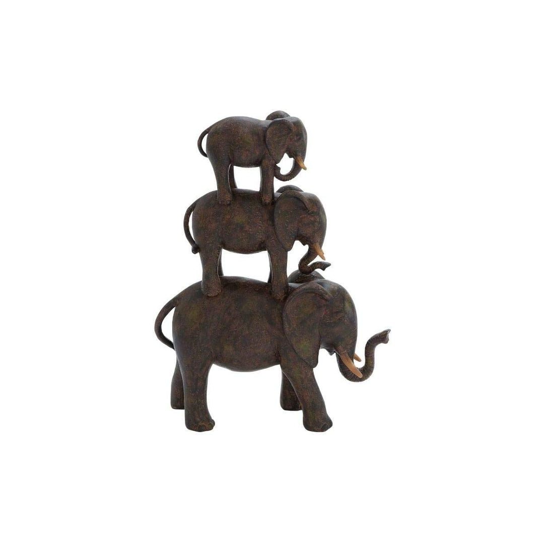 1 Piece Brown Three Stacked Elephants Sculpture Antique Gold Finish Elephant