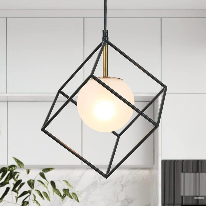 Modern Black Gold 1-light Cage Light with Globe Frosted Glass Shade L 11" X W