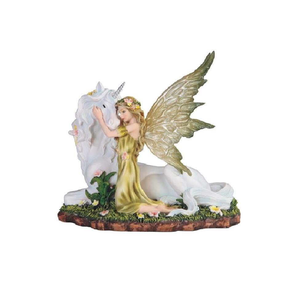 7" w Green Fairy with Unicorn Statue Fantasy Decoration Figurine Polyresin