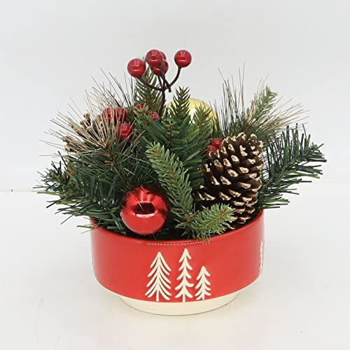 Xmas in 6" Ceramic Reverse Tree Pot Md Red