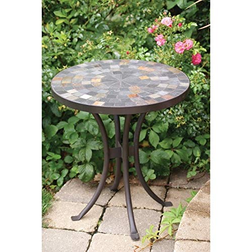 18-inch Slate Mosaic Accent Table Round Powder Coated - Diamond Home USA