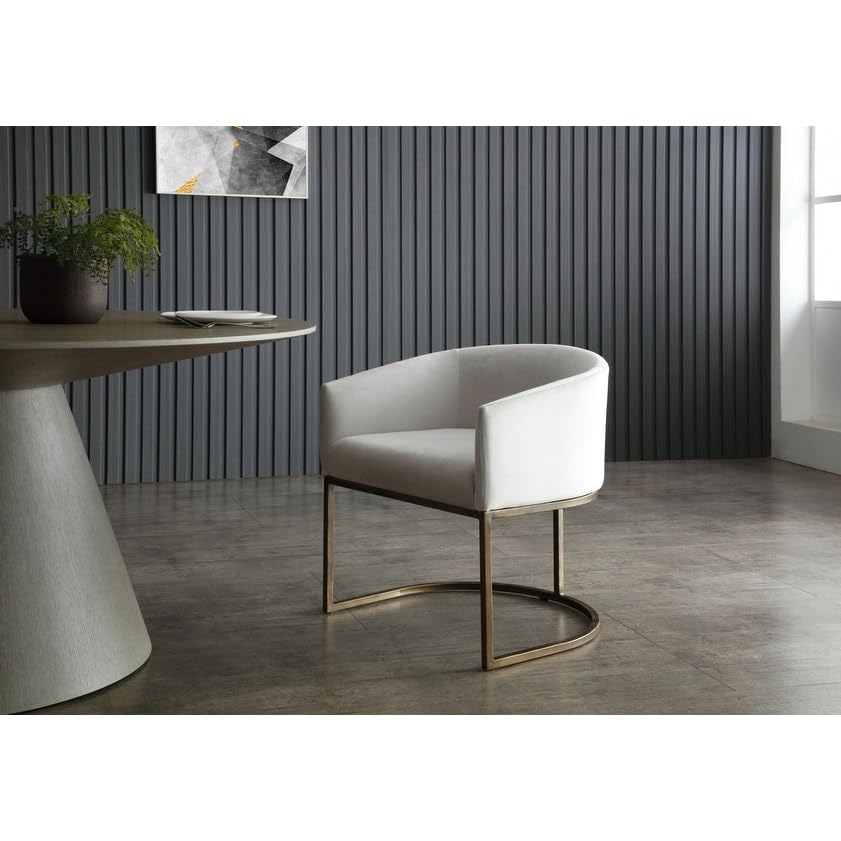 Modern Beige Velvet Brass Dining Chair Contemporary Upholstered Finish