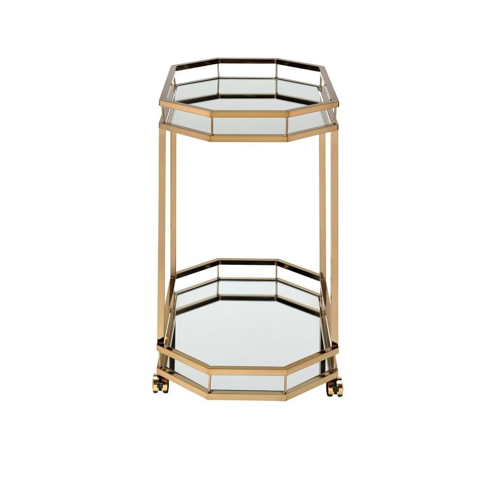 Modern Serving Cart for Dining Room Gold Contemporary Metal Natural Finish