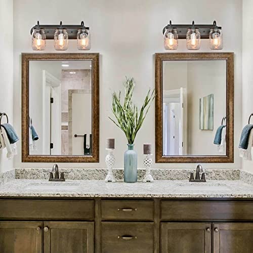 Farmhouse Bathroom 3-light Black Vanity Light Fixture with Mason Jar 19" l X