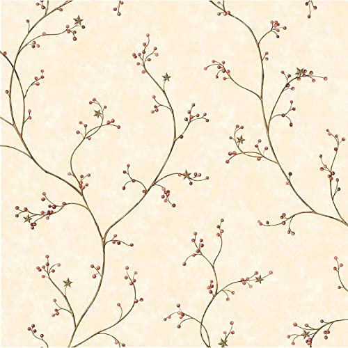 Star Berry Dark Red Vine Wallpaper 20.5in X Floral Farmhouse Paper Washable