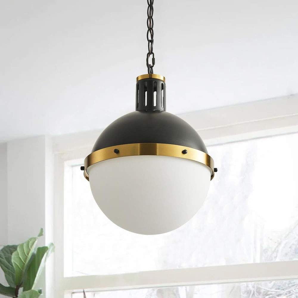 13-inch Matte Black Globe Light with Half Opal Glass Shade White Modern - Diamond Home USA