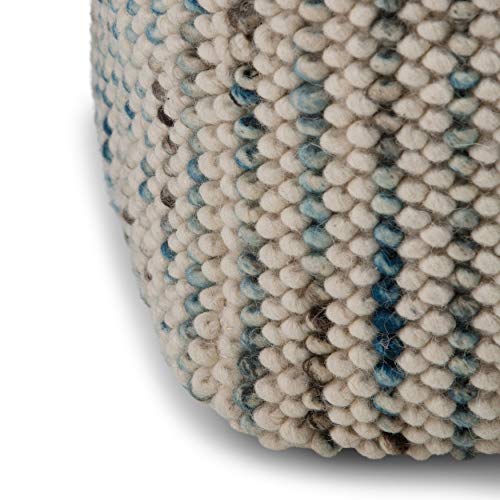 Transitional Cube Woven Pouf in Multi Color Cotton and Wool Abstract Casual