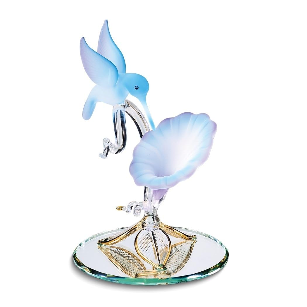 Hummingbird and Blue Flower Handcrafted Glass Figurine