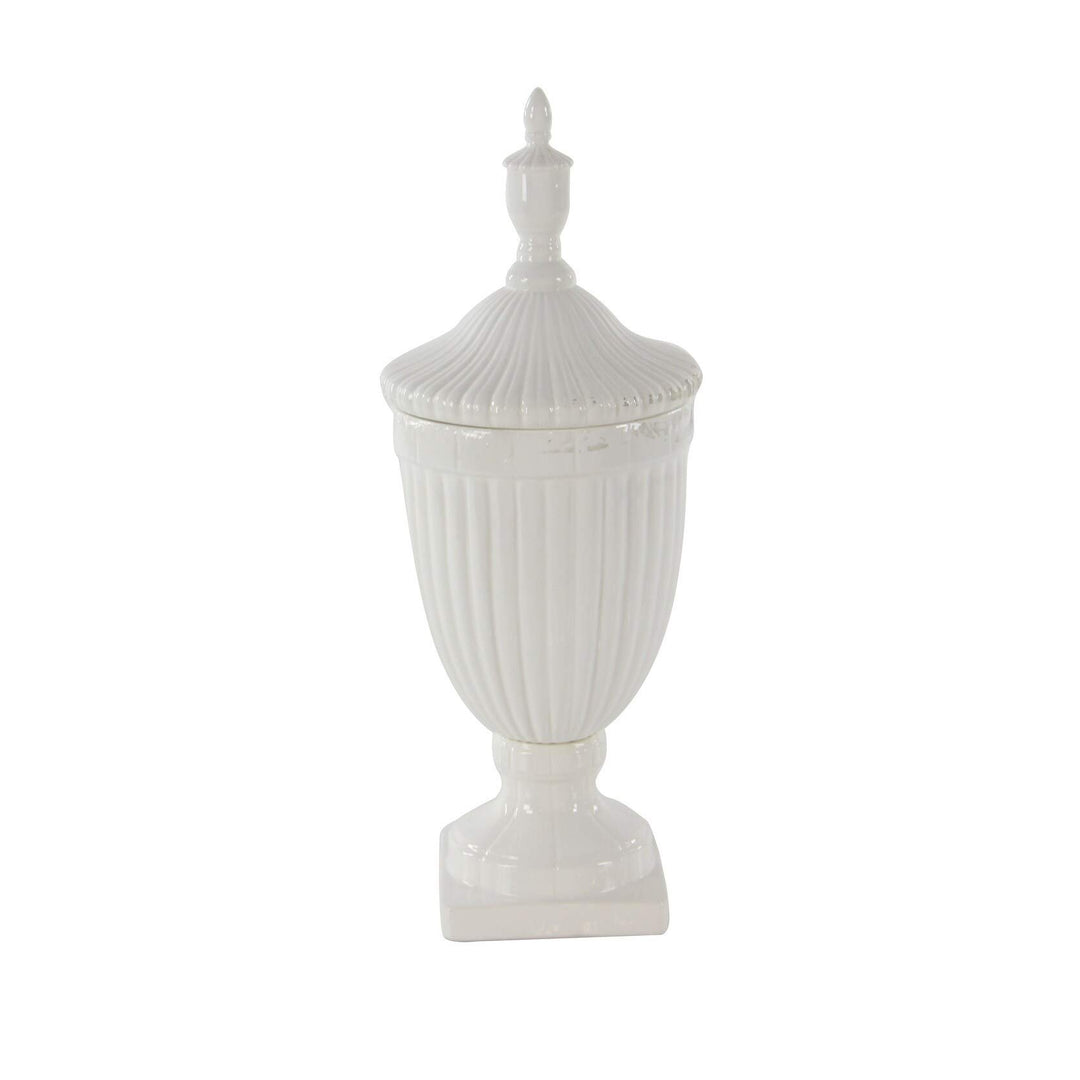 Updated Traditional White Ceramic 26-inches High X 10-inches Wide Gloss Urn