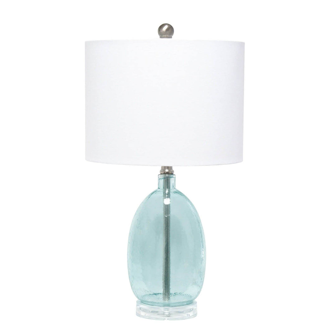 Lalia Home Contemporary Oval Glass Table Lamp with White Drum Shade - Clear Blue