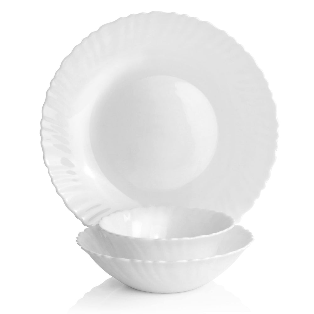 12 Piece Tempered Opal Glass Dinnerware Set White Solid Traditional Round - Diamond Home USA