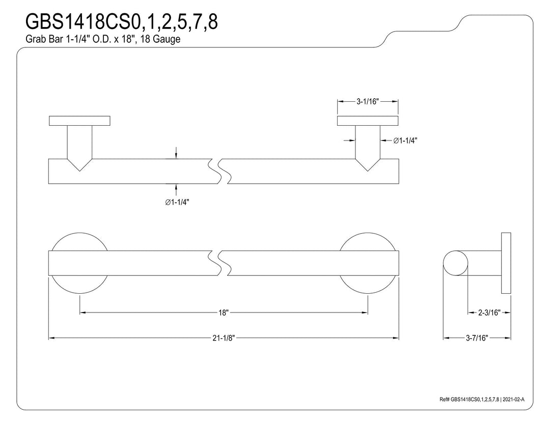 Kingston Brass Berwyn 18-Inch x 1-1/4 Inch O.D Grab Bar