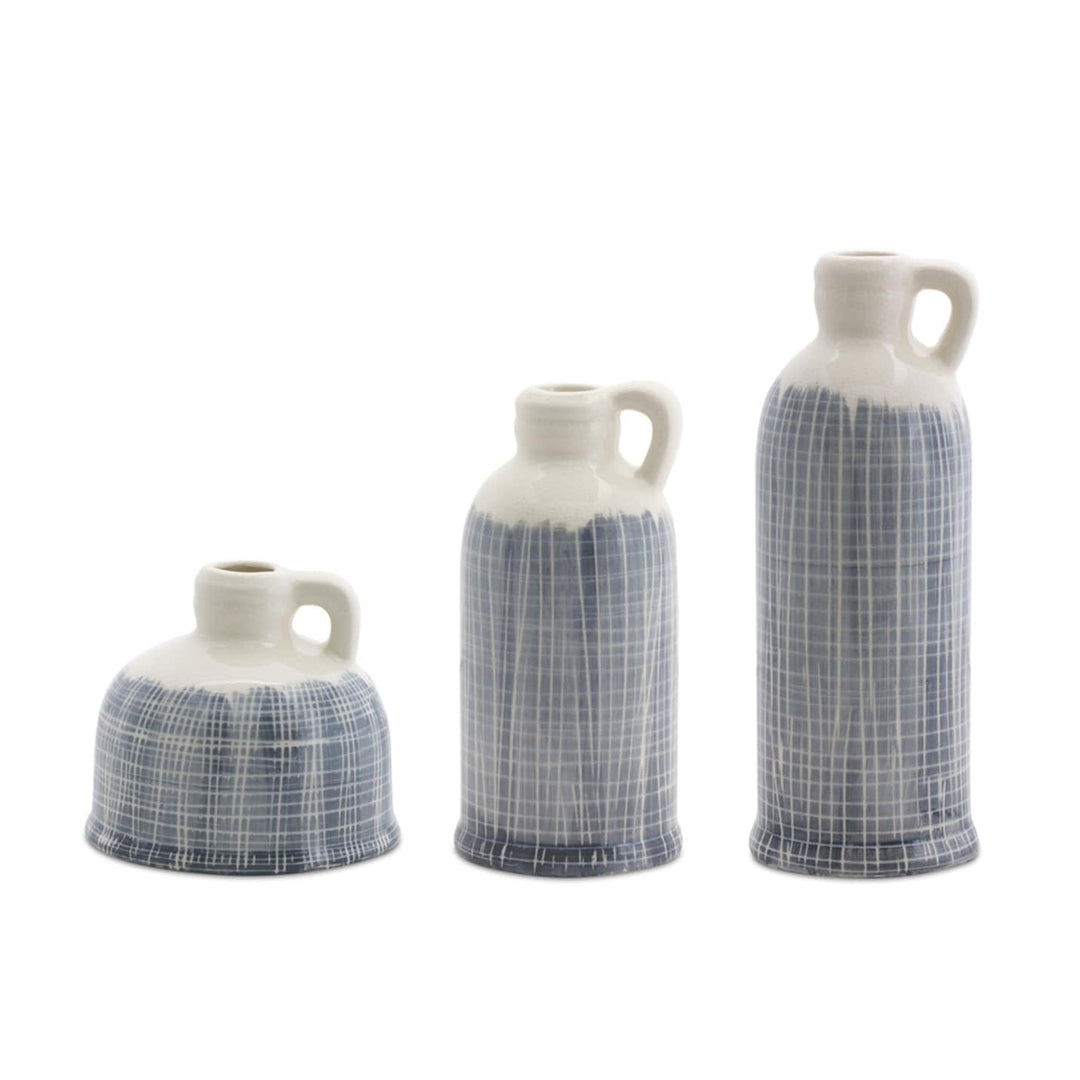 Clay Jugs (Set Of 3) Blue Glossy Waterproof