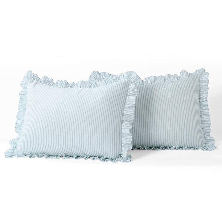 3 Piece Beautiful Ruffle Skirt Sky Blue Bedspread Set King Stylish Pinstripes - Diamond Home USA