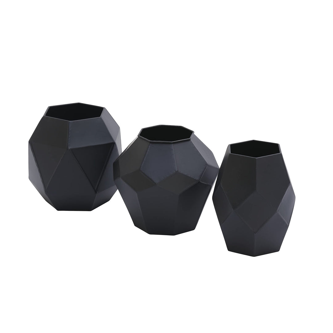 Black Iron Contemporary Vase (Set of 3) Modern