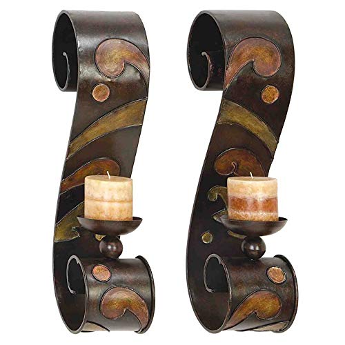 Metal Candle Sconce (Set of 2) Brown Modern Contemporary Acacia Wood