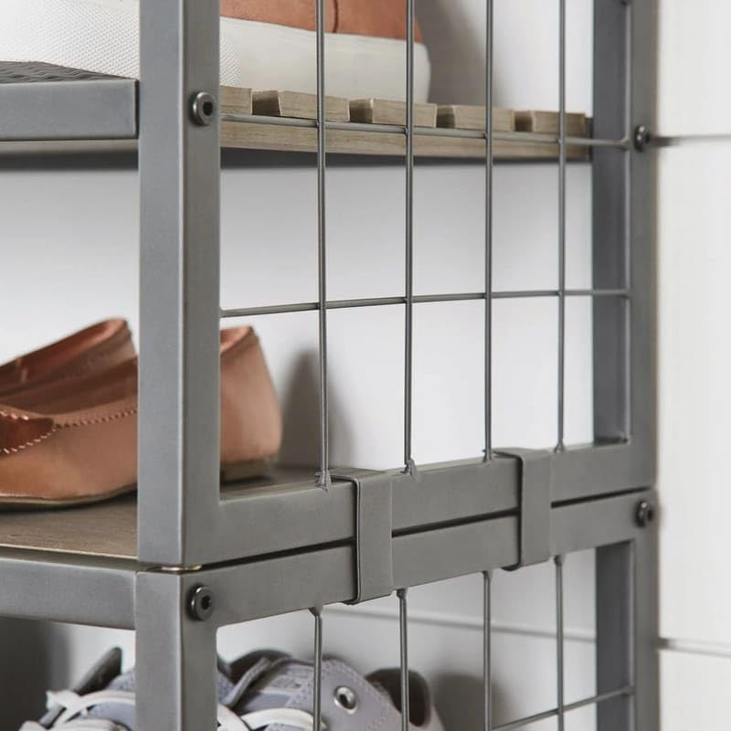 3 Tiers12-compartment Garment Shoe Rack Wood Gray Grey Wood Finish - Diamond Home USA