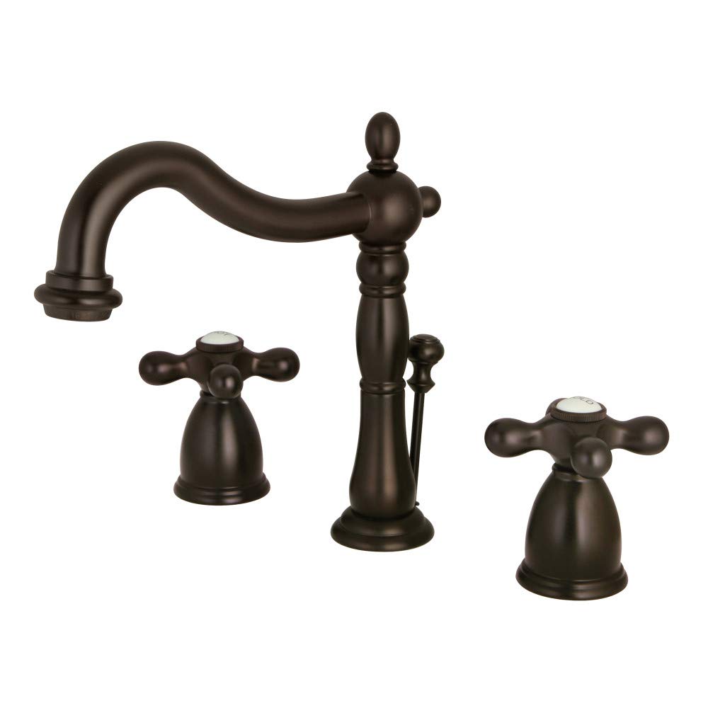 Kingston Brass KB1975AX Heritage Widespread Lavatory Faucet with Metal Cross Oil Rubbed Bronze