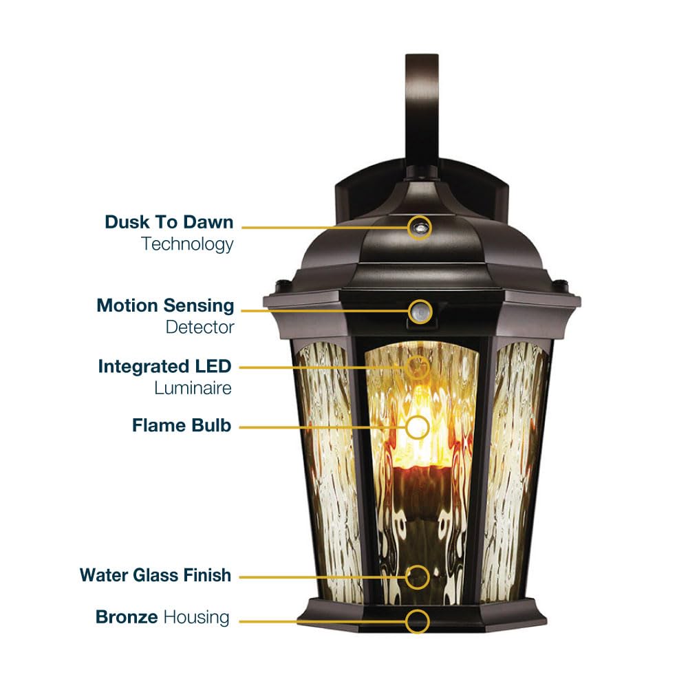 Euri Lighting EFL-130W-MD Flickering Flame Porch Light Water Glass with