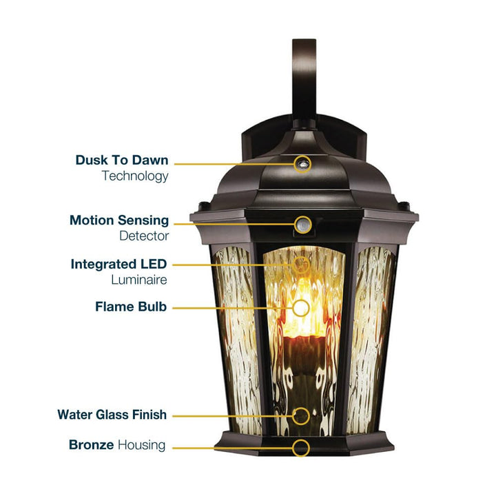 Euri Lighting EFL-130W-MD Flickering Flame Porch Light Water Glass with