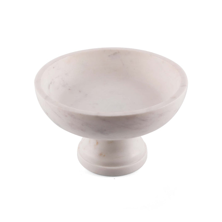 Gala Natural Marble Pedestal Bowl Off/White Solid Casual Round Stoneware 1 Piece