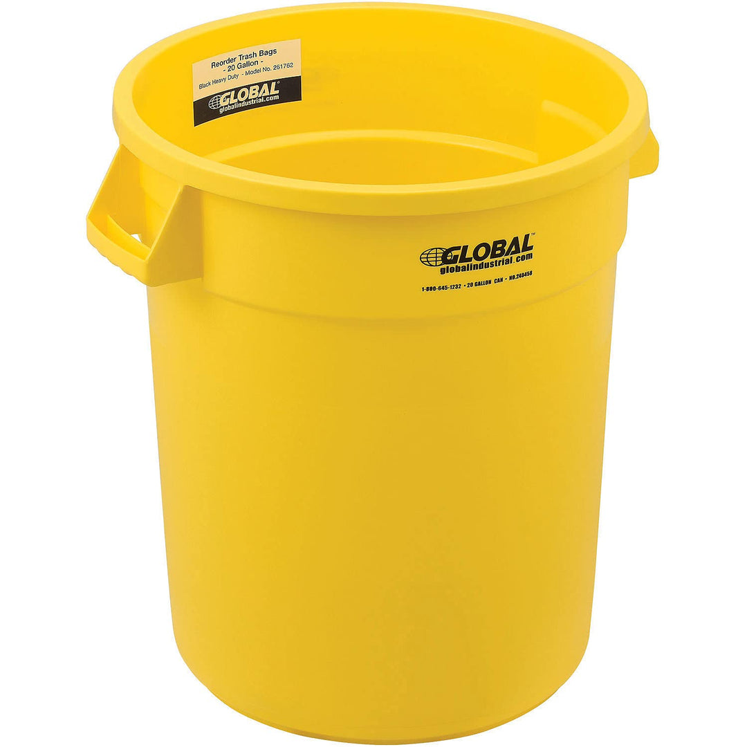 Global Industrial 20 Gallon Plastic Trash Container Garbage Can - Yellow