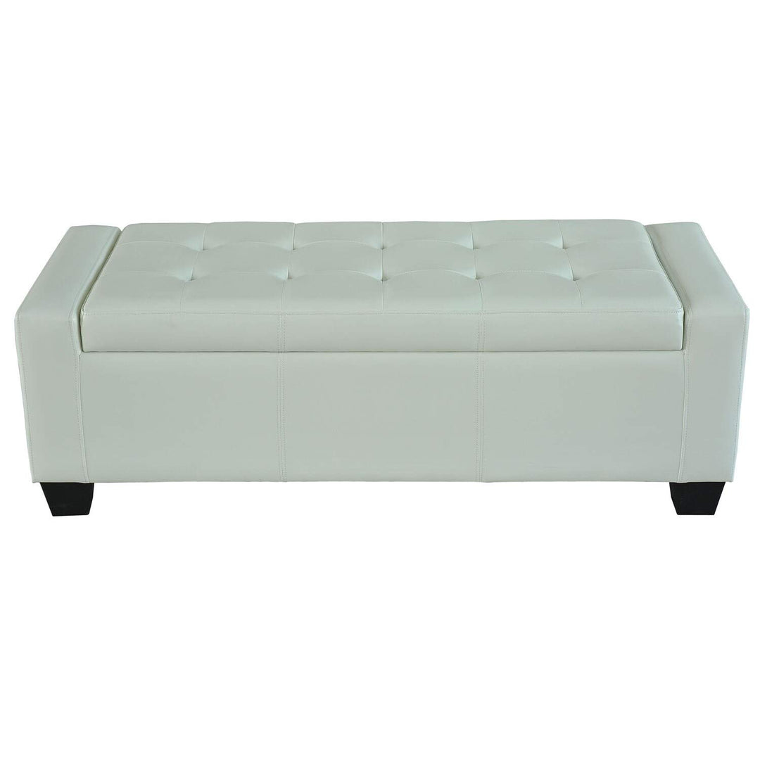 White Faux Leather Storage Ottoman Bench Solid Transitional