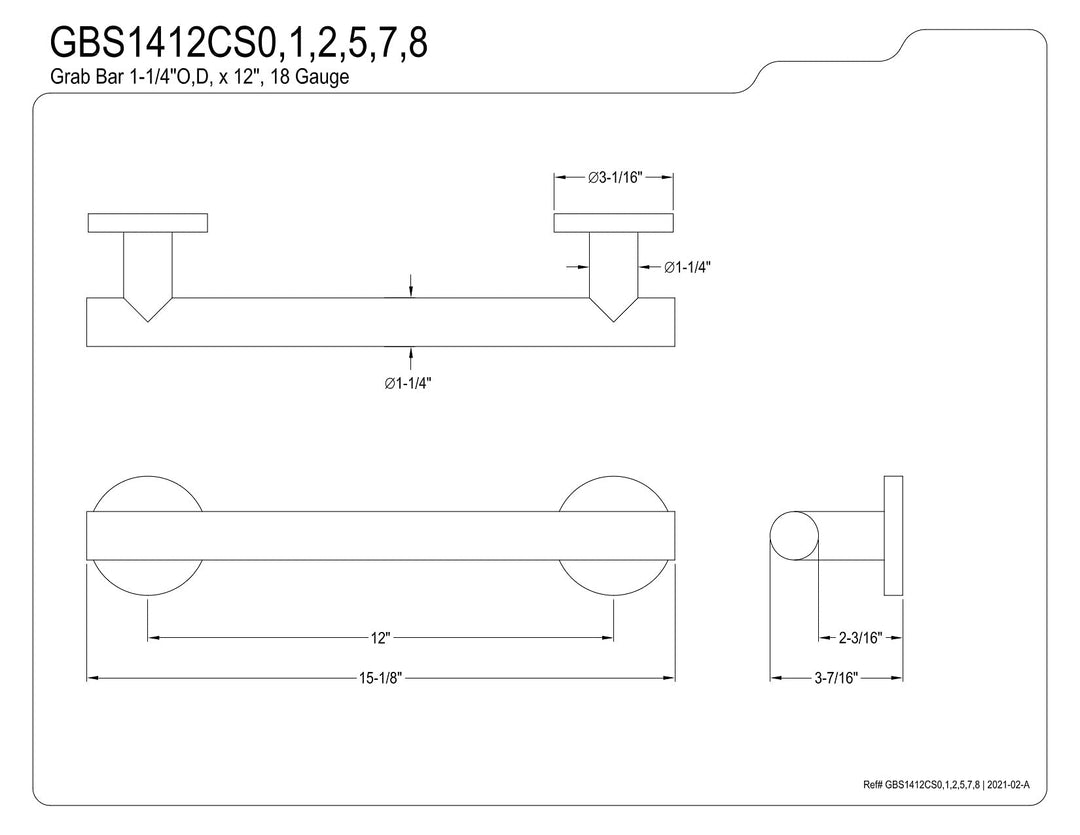 Kingston Brass Berwyn 12-Inch x 1-1/4 Inch O.D Grab Bar Brushed