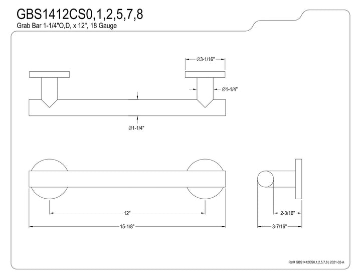 Kingston Brass Berwyn 12-Inch x 1-1/4 Inch O.D Grab Bar Brushed