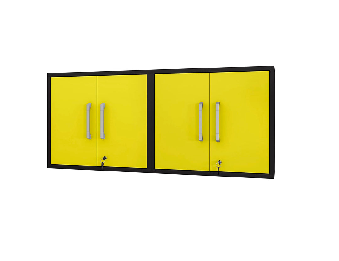 Manhattan Comfort Eiffel 28.35" Garage Wall Cabinet Floating Storage System with Matte Black and Yellow