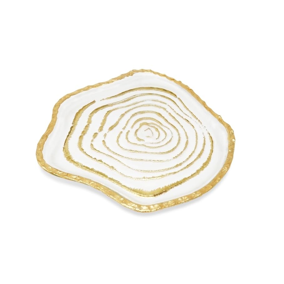 Grained Gold Glass Plates Set Of 4 Stripe Casual Round