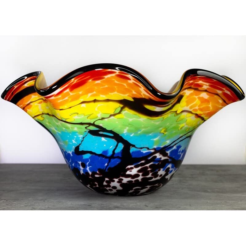 Style Art Glass Floppy Design 17" Centerpiece Bowl Multi Color 1 Piece Handmade