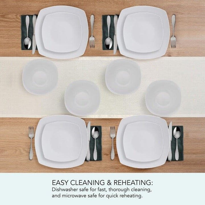 12pc Dw Set White Solid Casual Round Porcelain 12 Piece Dishwasher Safe - Diamond Home USA