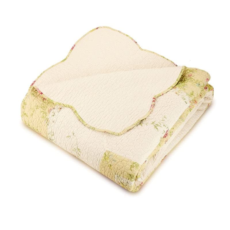 Prairie Bloom King Bedspread Off/White Floral Cottage Cotton 1 Piece