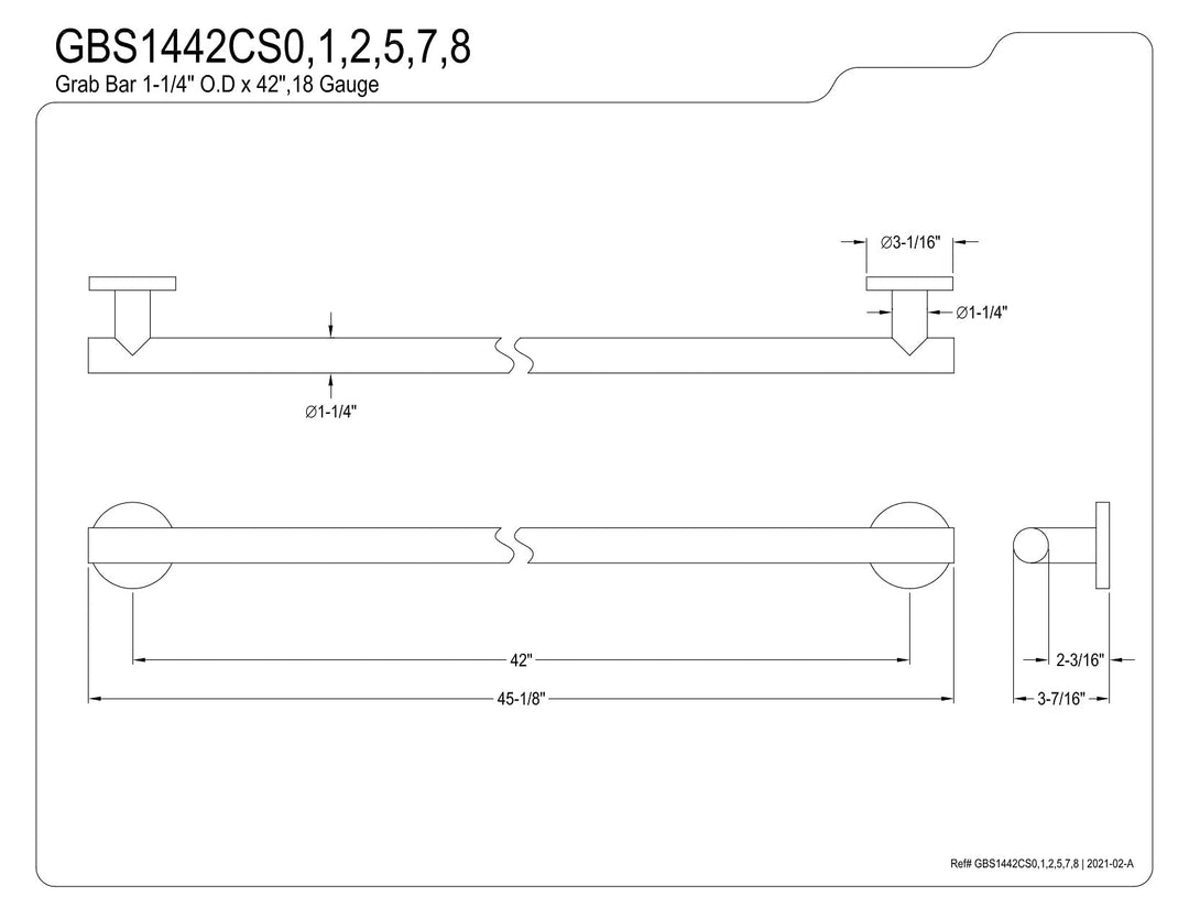 Kingston Brass Berwyn 42-Inch x 1-1/4 Inch O.D Grab Bar Polished Brass Polished