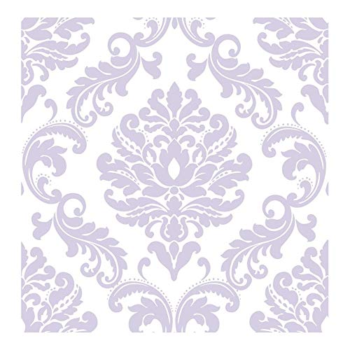 Purple Peel Stick Wallpaper X 20.5in Damask Vinyl Removable